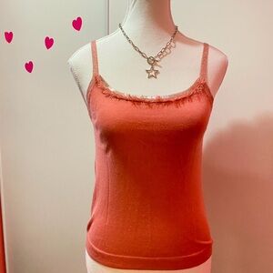 Y2K 00s Mademoiselle Pink Beaded Fringe Top